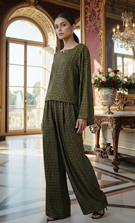 Ivory Textured Cotton Co-ord Set with Glitter Dots