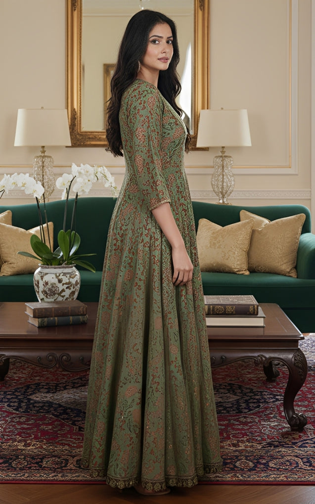 CENE Teal Green Anarkali Frock with Panels