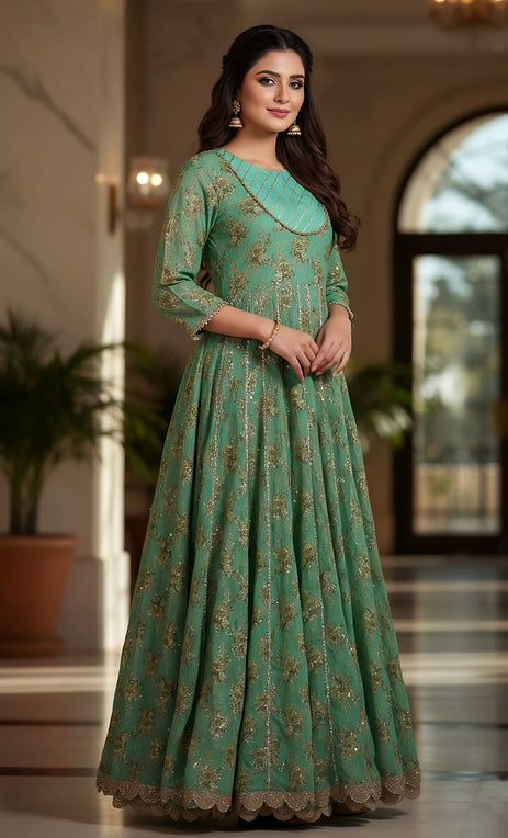 CENE Pistachio Green Anarkali Frock with Panels